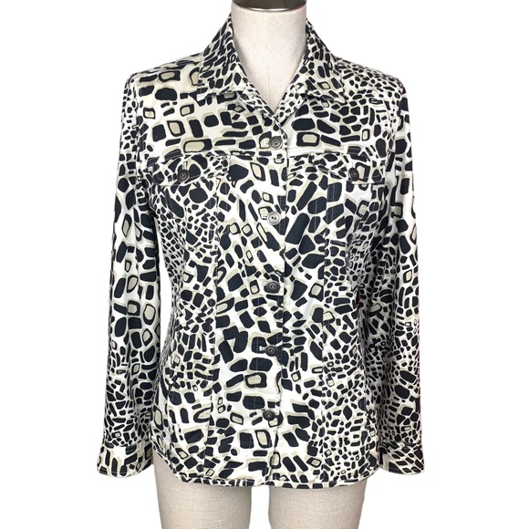 Chico's Shirt Jacket in Abstract Animal Print sz S / 4 Chico's Sz 0 - Picture 2 of 13